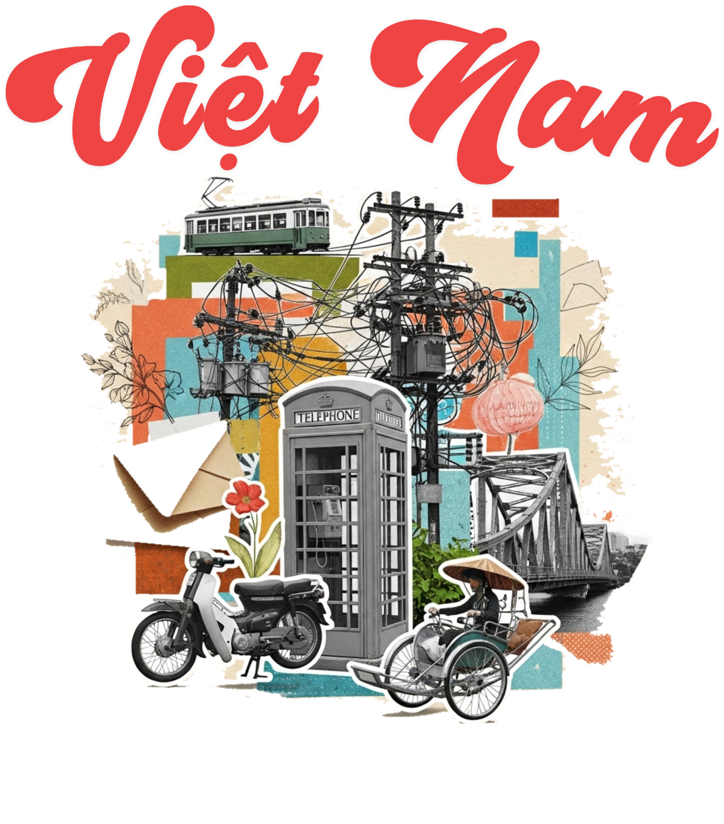 Áo Thun Trắng In Hình Việt Nam Retro Scrapbook - 010426-14-50-UJX