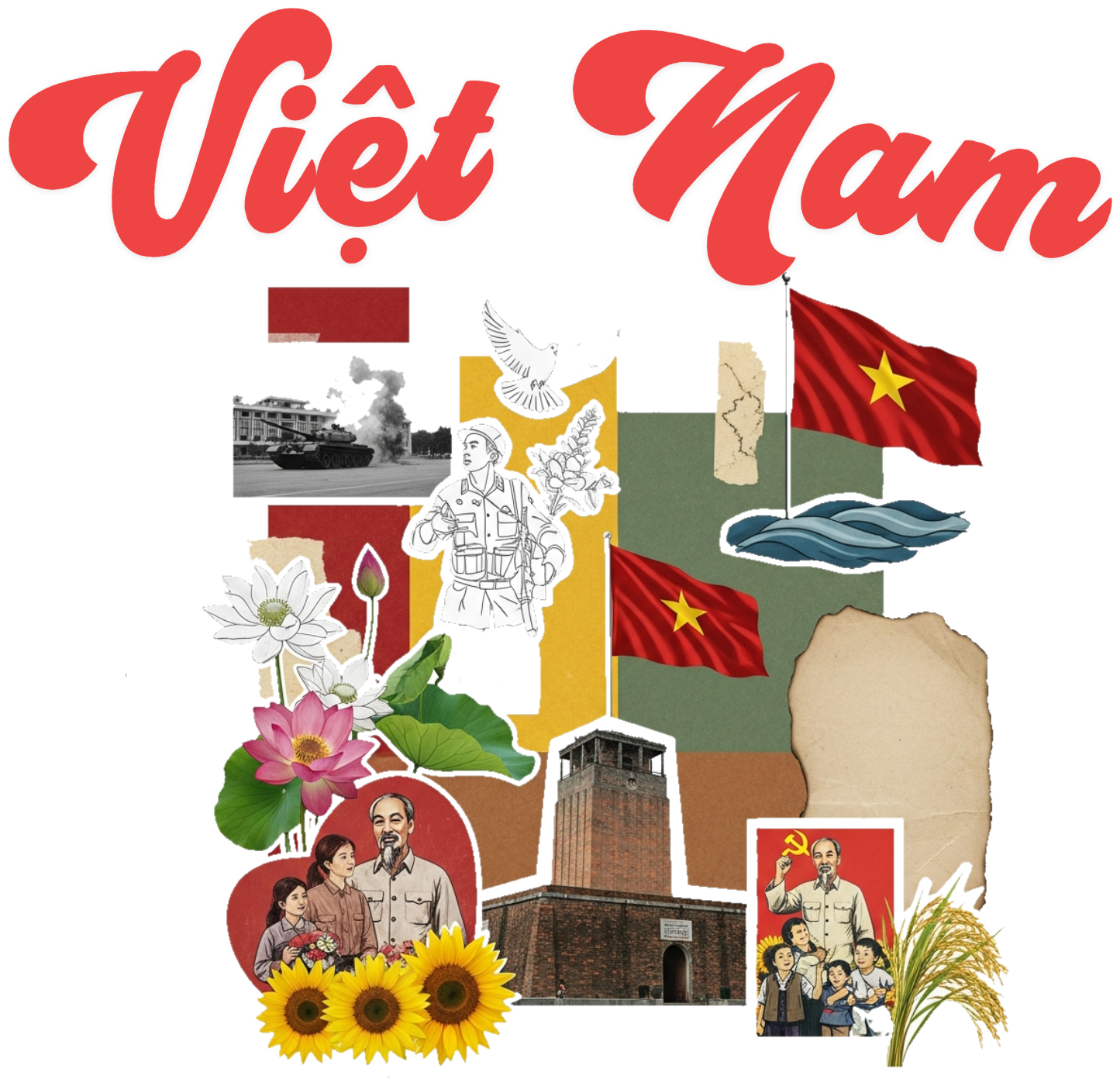 Áo Thun Việt Nam Vintage Phong Cách Scrapbook Độc Đáo - 010426-15-06-WUJ