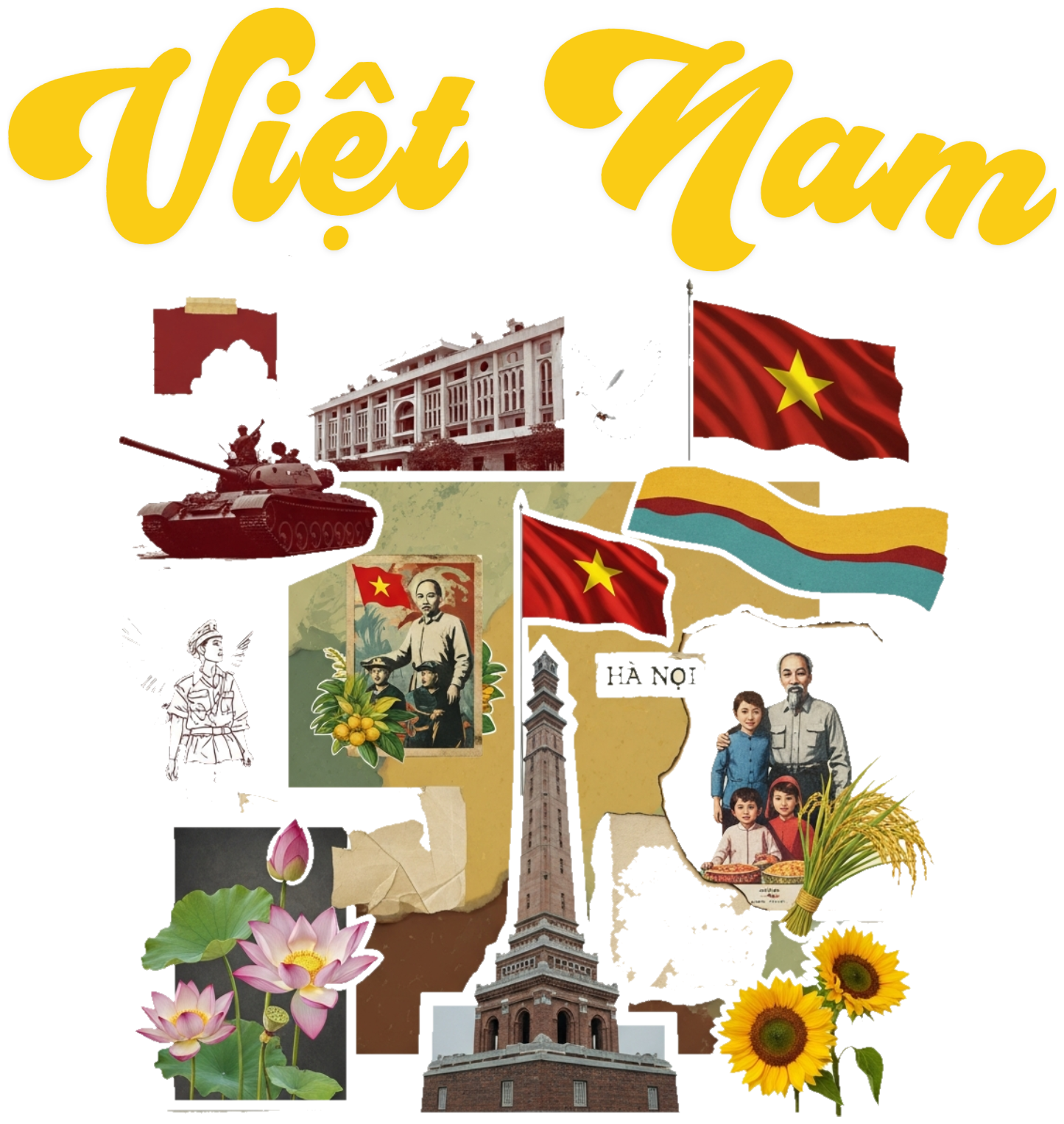 Áo Thun Đỏ Việt Nam Phong Cách Scrapbook Vintage - 010426-15-12-AVF