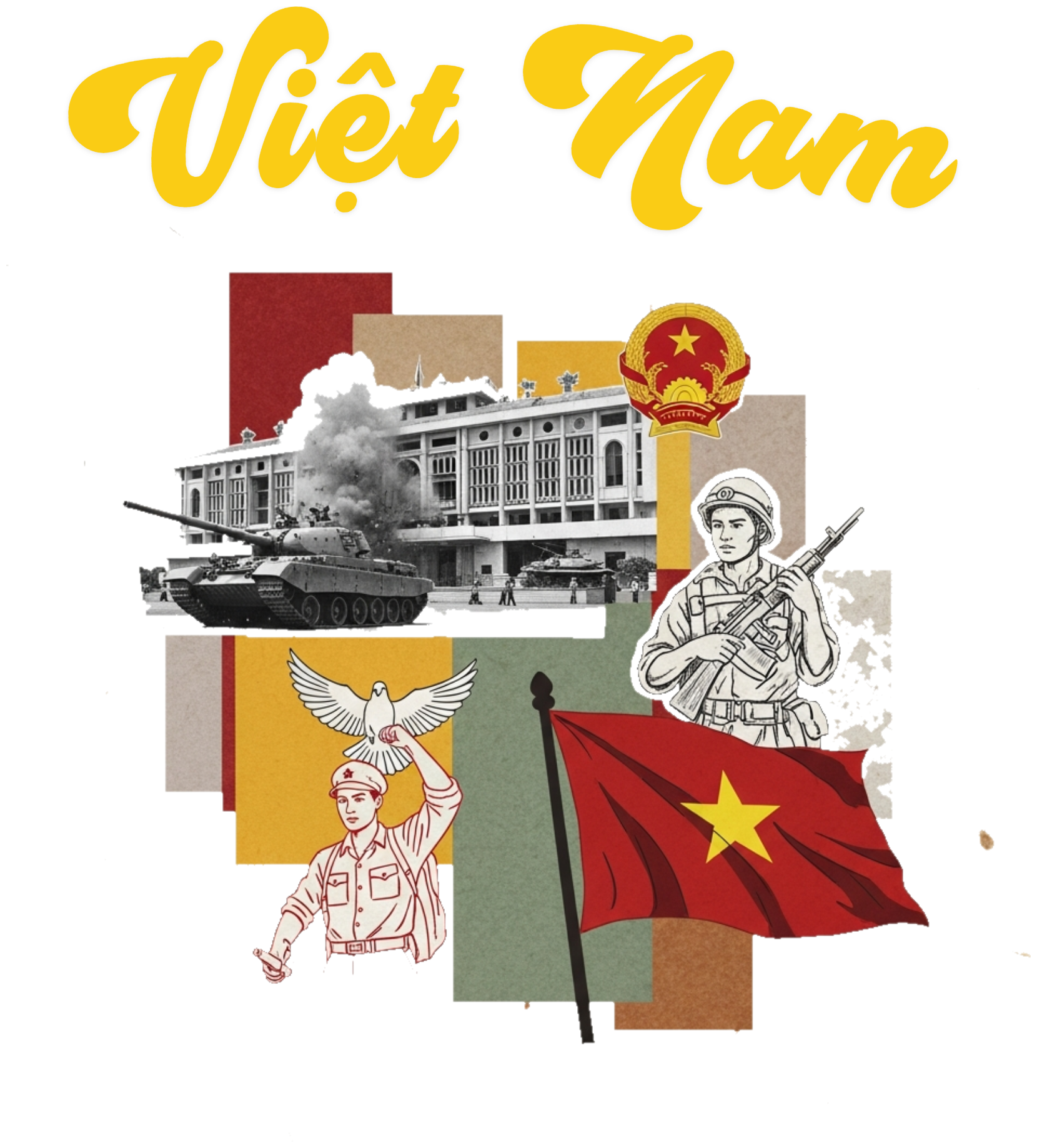 Áo Thun Việt Nam Đỏ Vintage Nghệ Thuật Collage Độc Đáo - 010426-15-12-PVL