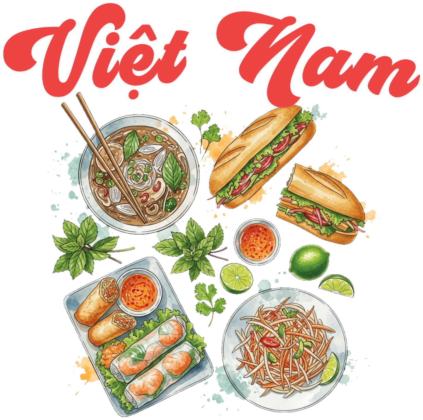 Áo Thun Trắng In Hình Ẩm Thực Việt Nam Nghệ Thuật - 010426-17-29-KRY