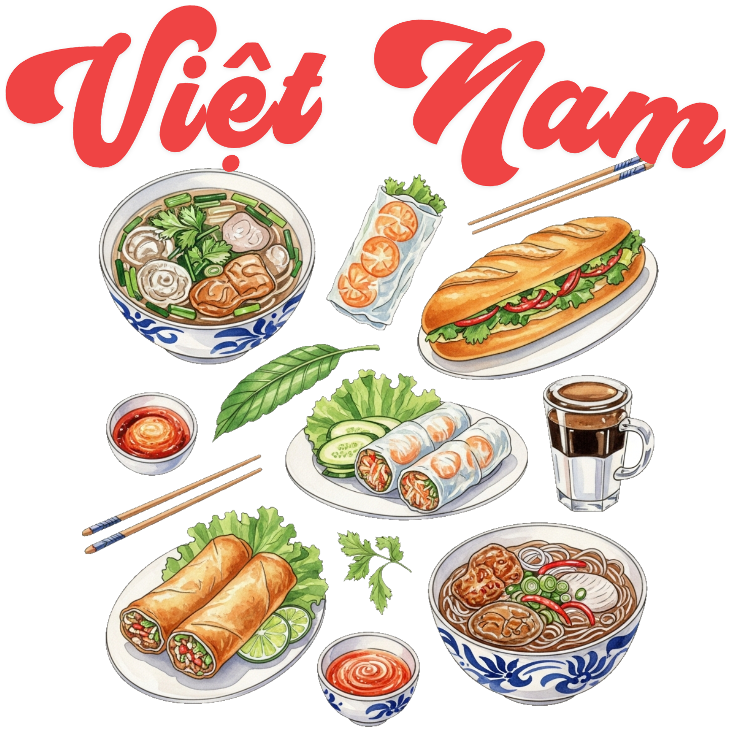 Áo Thun Trắng In Hình Ẩm Thực Việt Nam Nghệ Thuật - 010426-17-29-KYM