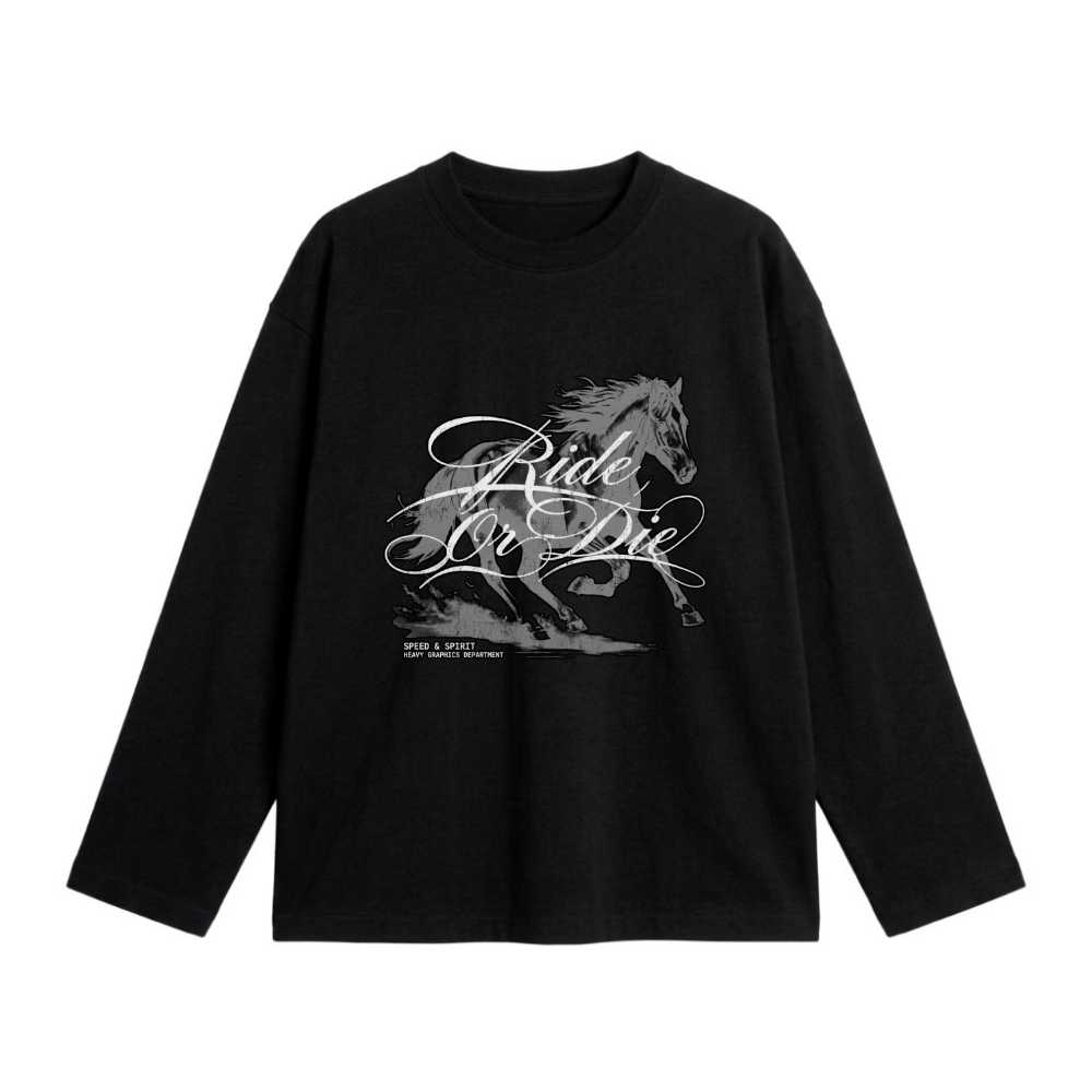 Áo Thun Tay Dài Ride Or Die Hình Ngựa Chicano Streetwear Form Rộng Local Brand Unisex - 011026-10-14-KVQ