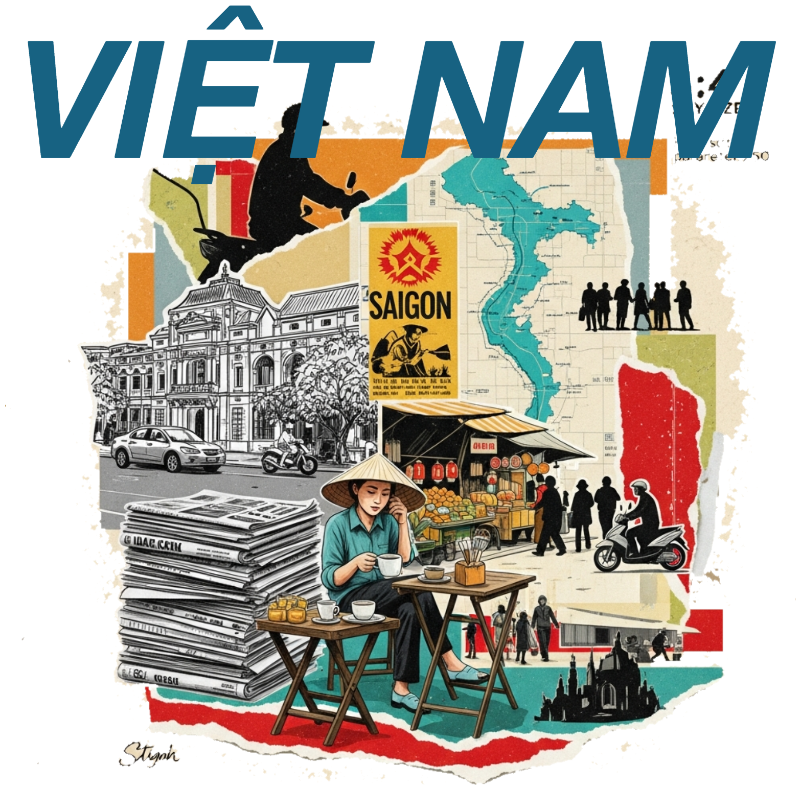Áo Thun Màu Kem In Hình Nghệ Thuật Việt Nam Vintage - 030426-14-07-WNP