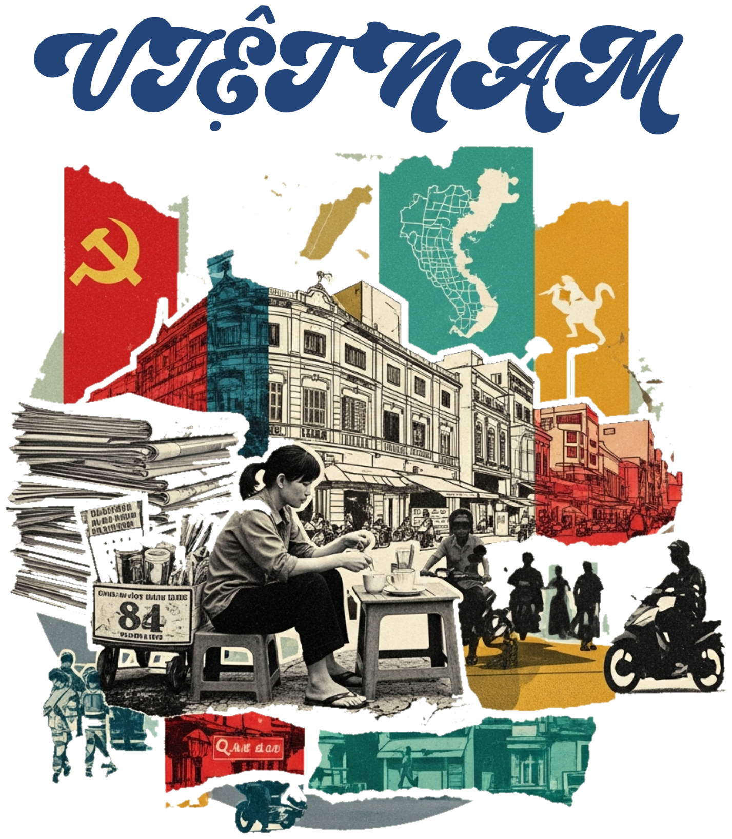 Áo Thun Trắng In Hình Vintage Saigon Collage Art Việt Nam - 030426-14-36-IYT