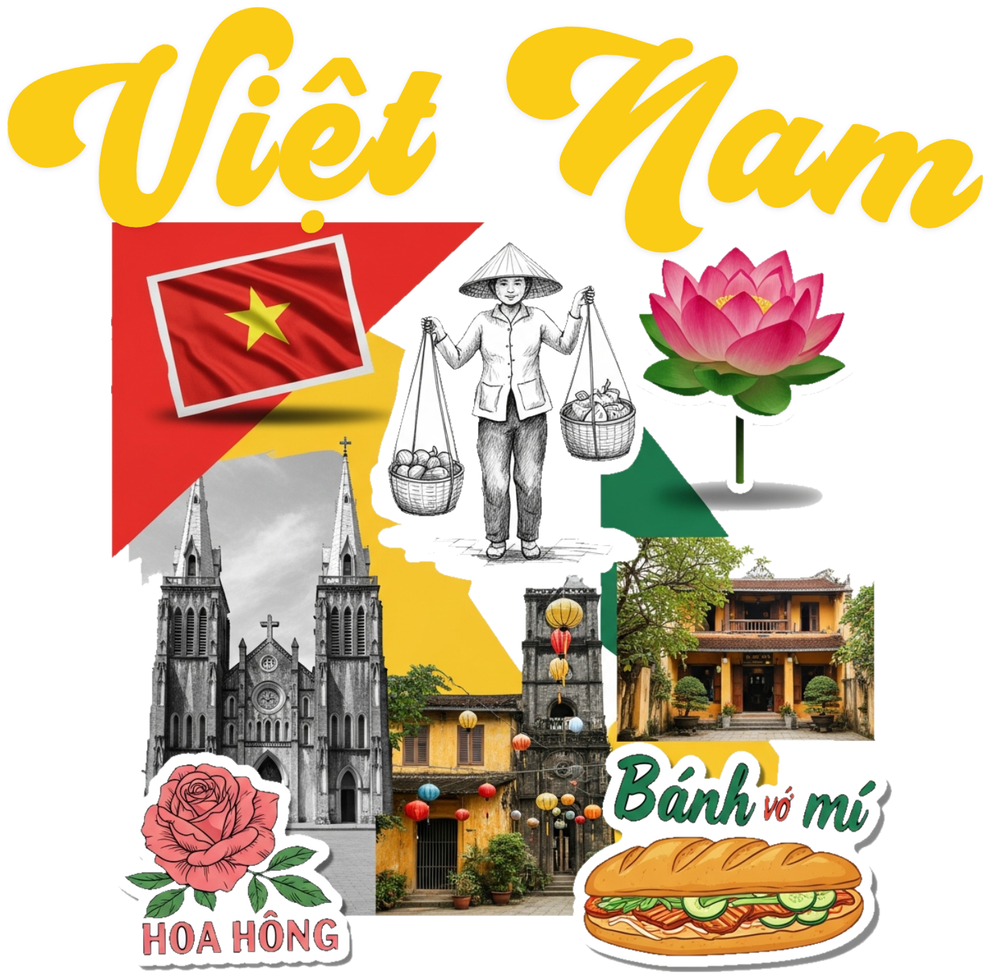 Áo Thun Trắng Việt Nam Collage Art Độc Đáo - 030426-16-35-KPX