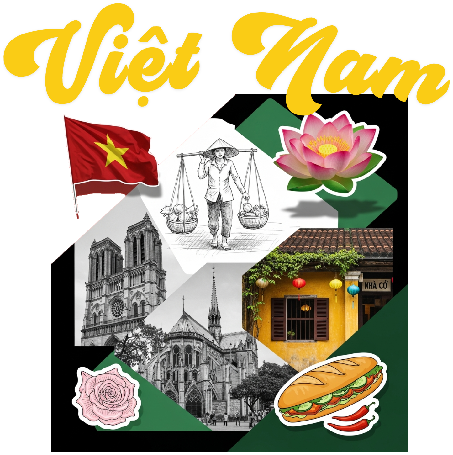 Áo Thun Trắng Việt Nam Nghệ Thuật Collage Art - 030426-16-35-ZBC