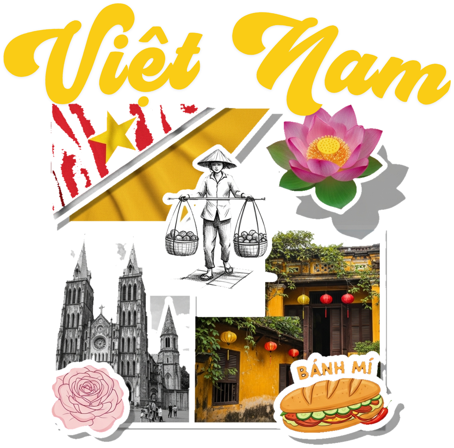 Áo Thun Đen In Hình Việt Nam Collage Art Độc Đáo - 030426-16-38-NIU