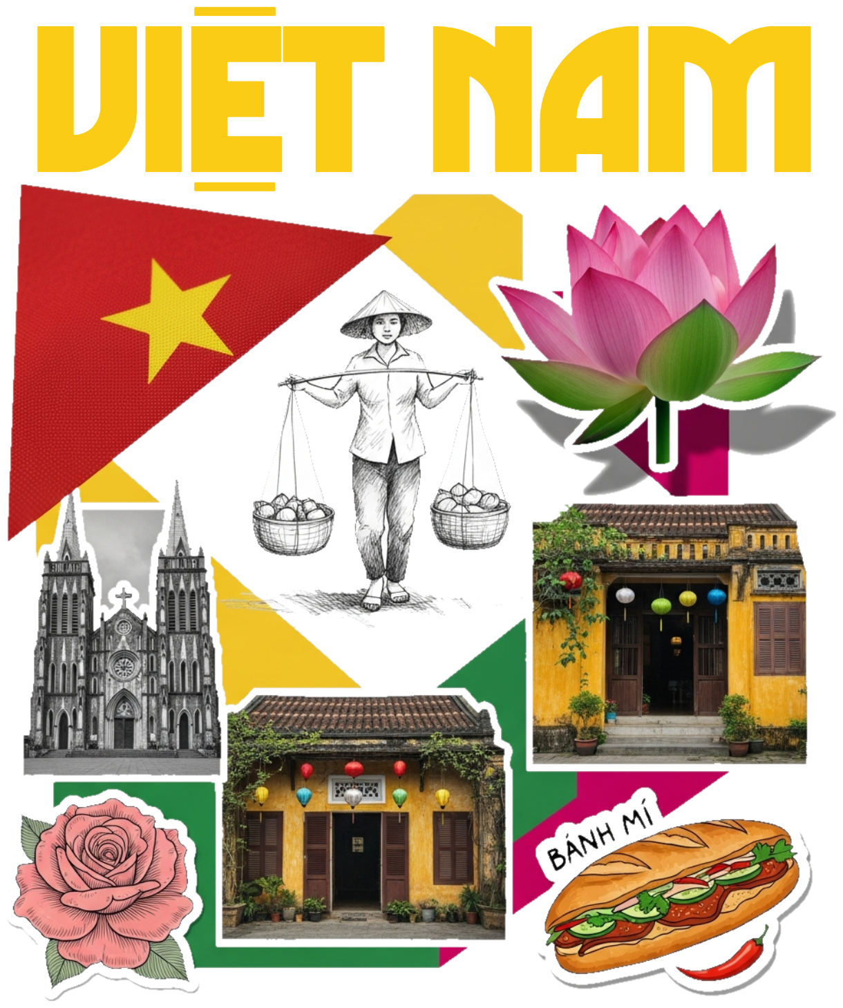 Áo Thun Việt Nam Collage Art Màu Kem Cao Cấp - 030426-16-42-OZQ