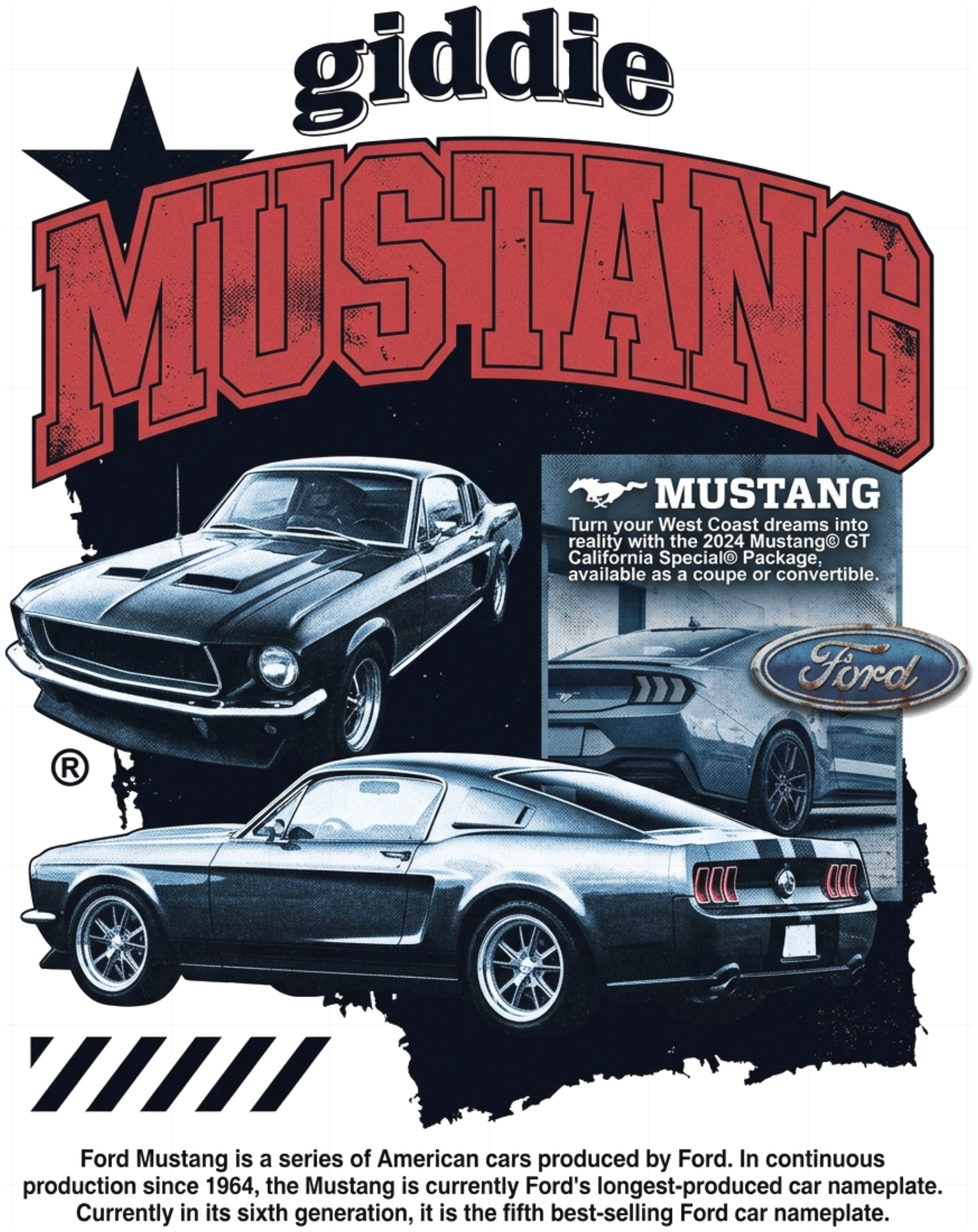 Áo Thun Unisex Vintage Mustang Vibe Boxy Fit GIDDIE In Hình Tay Lỡ Streetwear Graphic Tee - 030826-06-40-ZTZ