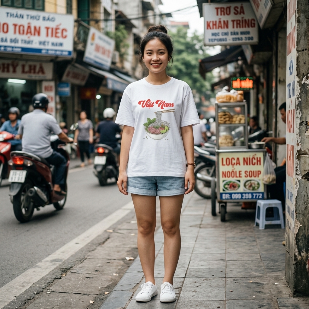 Áo Thun Trắng In Hình Bát Phở Việt Nam Nghệ Thuật - 040426-13-45-HUH