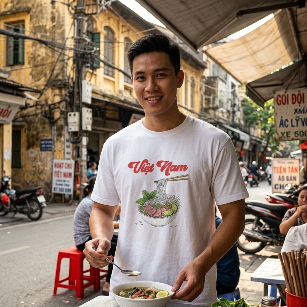 Áo Thun Trắng In Hình Bát Phở Việt Nam Nghệ Thuật - 040426-13-45-HUH