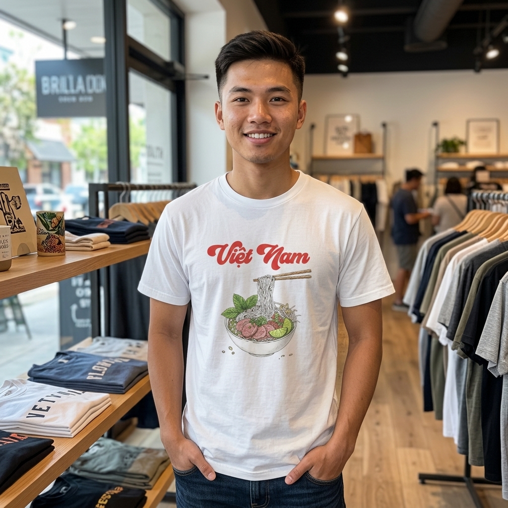 Áo Thun Trắng In Hình Bát Phở Việt Nam Nghệ Thuật - 040426-13-45-HUH