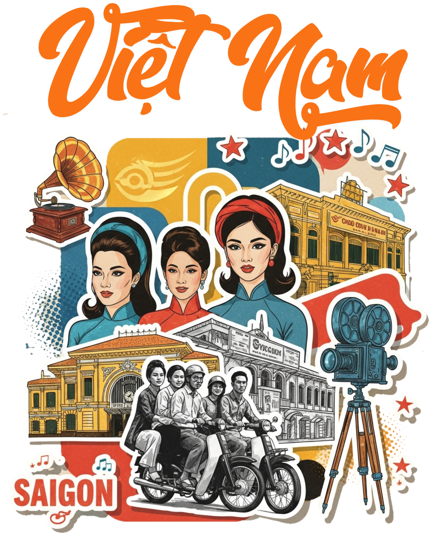 Áo Thun Trắng In Hình Retro Saigon 1960s Việt Nam - 040426-14-26-JYP