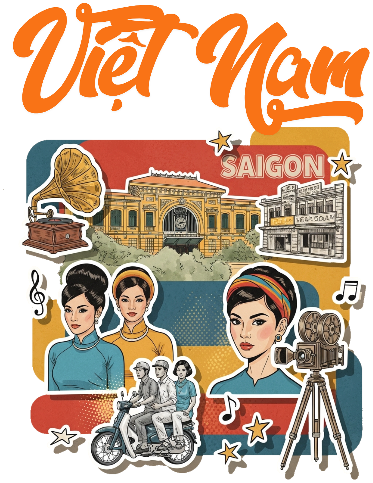 Áo Thun Việt Nam Retro Saigon 1960s Phong Cách Pop Art - 040426-14-34-IPD