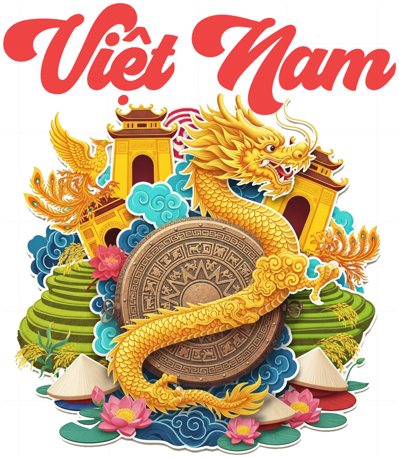 Áo Thun Trắng Việt Nam Nghệ Thuật Trống Đồng Đông Sơn - 040426-14-50-LMV