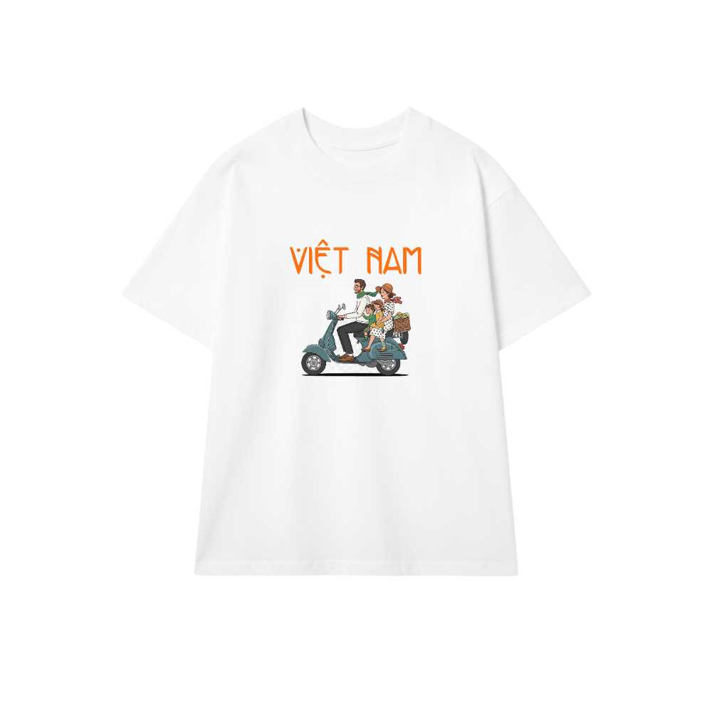 Áo Thun Trắng Việt Nam Retro Gia Đình Trên Xe Vespa - 040426-17-13-ZYS