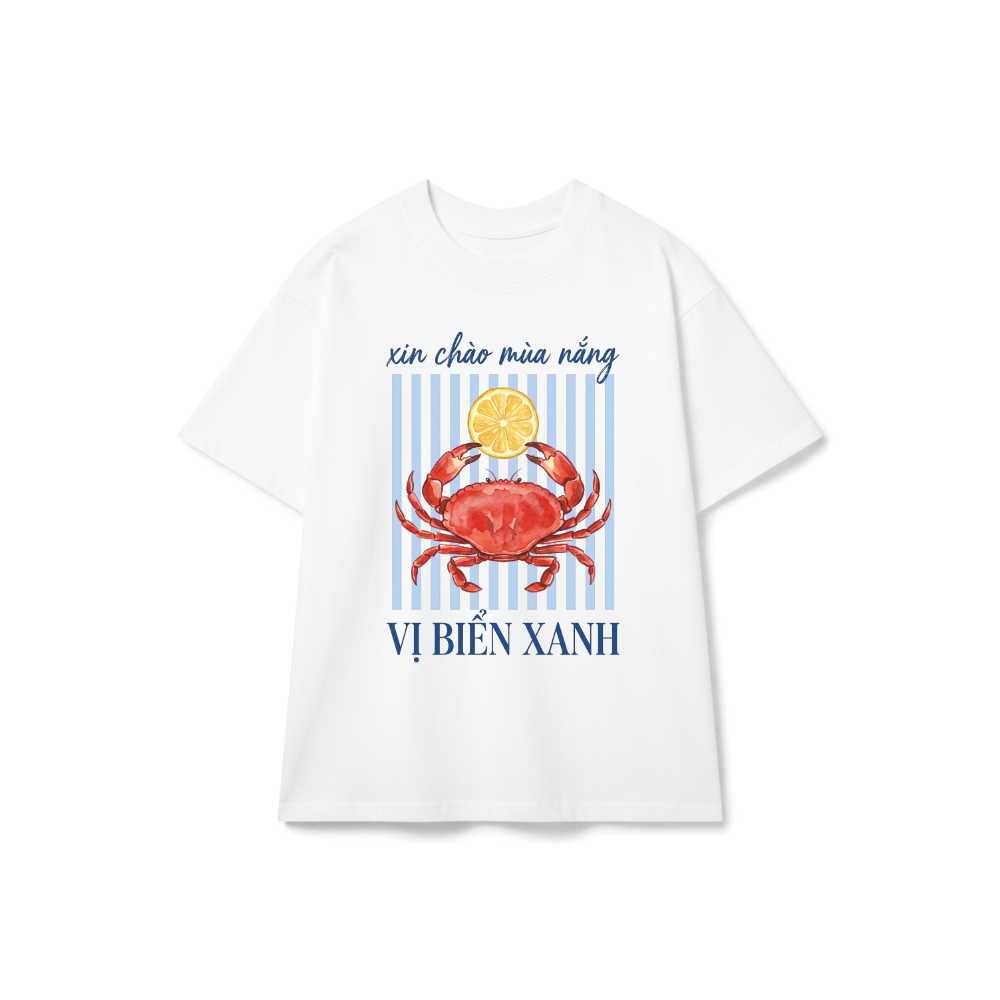 Áo Thun Cotton Unisex Form Rộng In Hình Cua Vintage Vị Biển Xanh Phong Cách Coastal Summer - 050826-17-26-JAQ