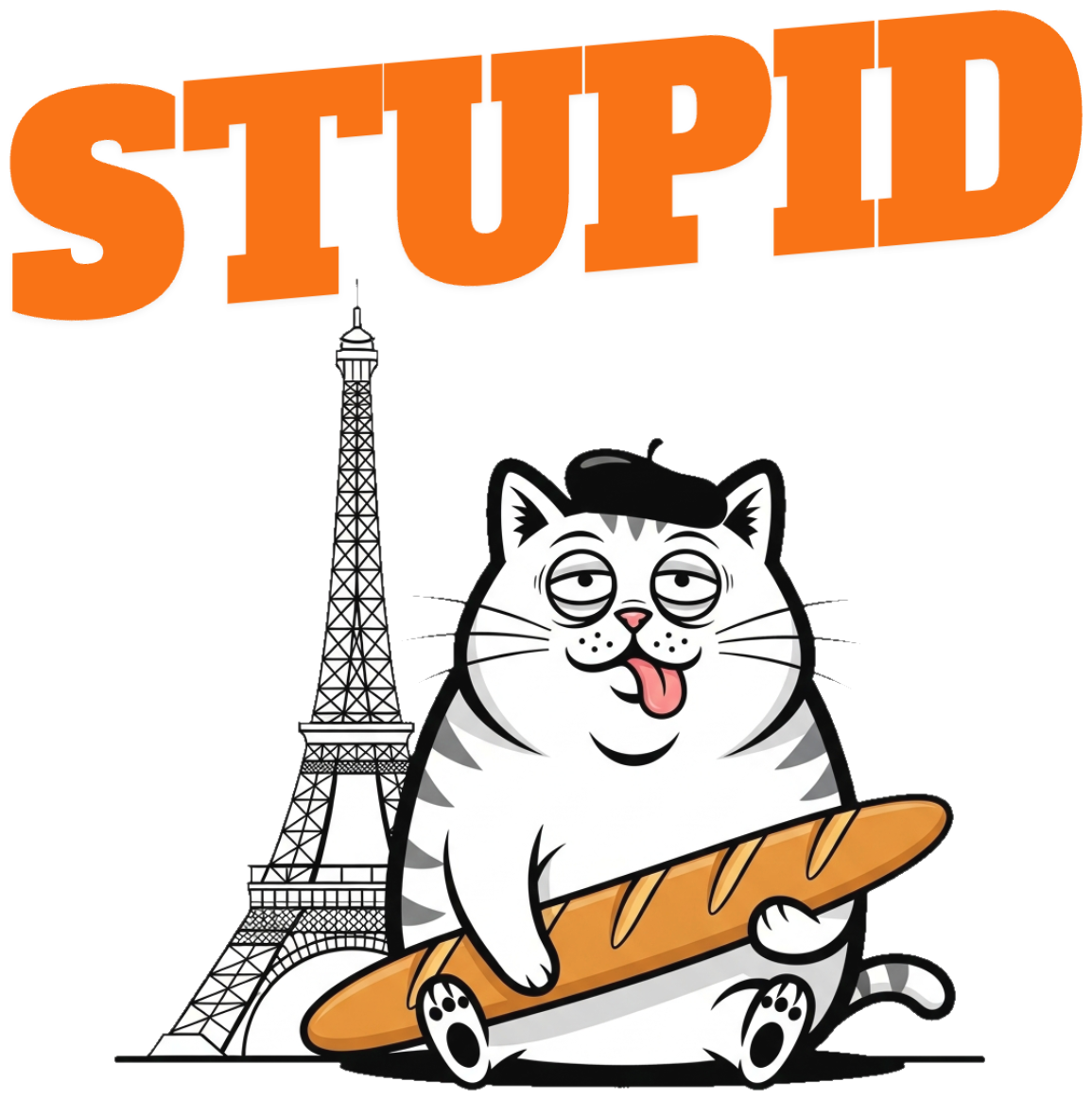 Áo Thun Mèo Béo Paris No Thoughts Only Baguette - 060426-20-34-HOD