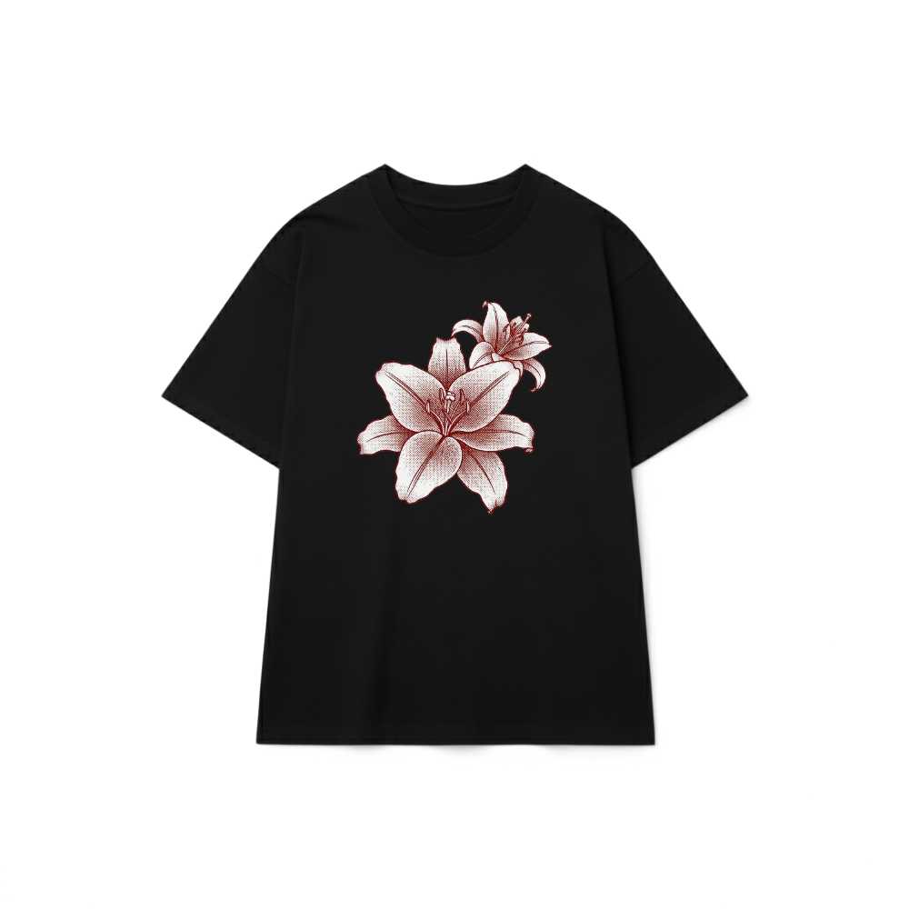 Áo thun đen Unisex Design Hoa Ly Halftone Y2K Form Rộng Cotton - 060626-15-07-YJJ