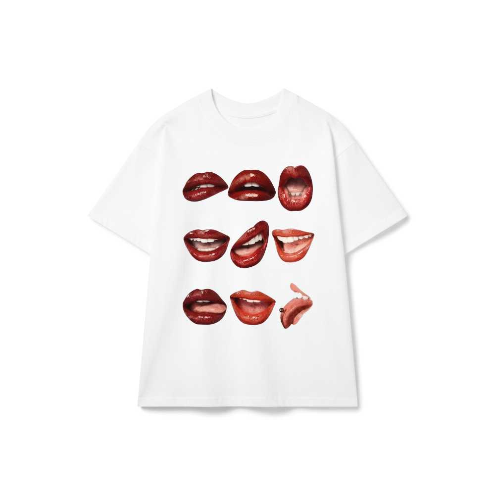 Áo Thun Trắng Unisex Design Lips Đôi Môi Quyến Rũ Form Rộng Cotton - 060626-15-18-ZUZ