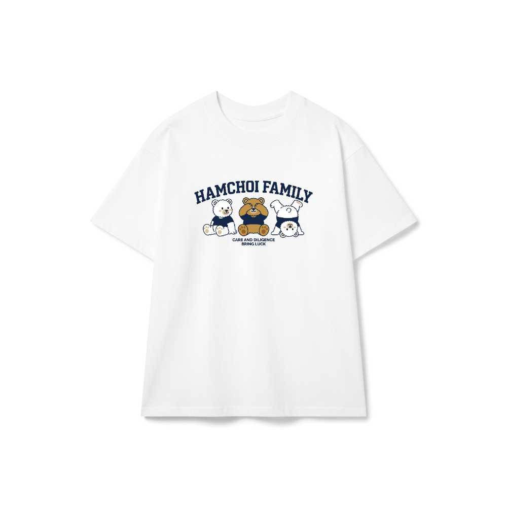 Áo thun tay lỡ unisex VNXK HAMCHOI Trắng form rộng oversize graphic gấu Family Bear Tee - 060826-15-34-BGU