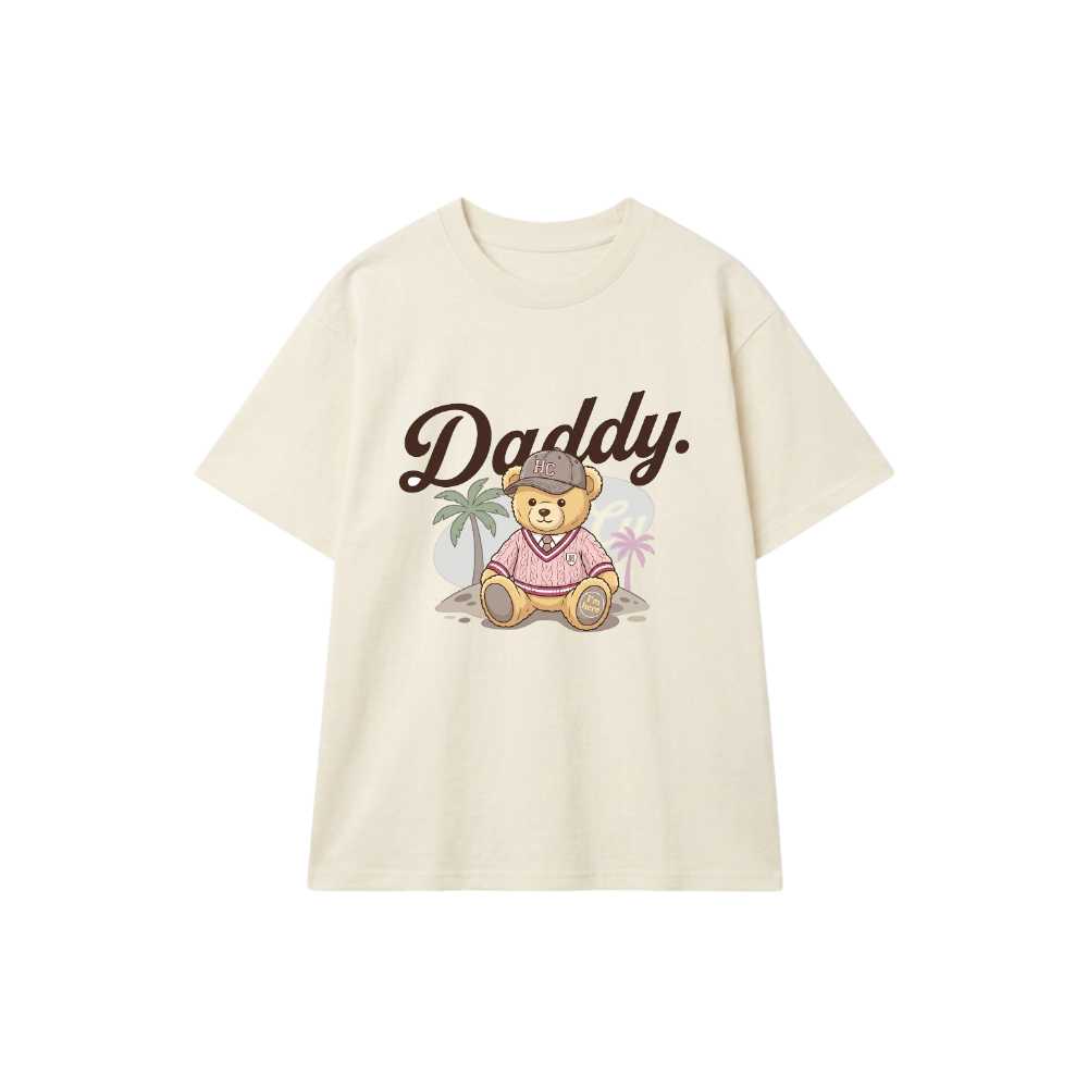 Áo thun unisex form rộng VNXK HAMCHOI Màu kem vintage Retro Teddy Daddy Tee - 060826-15-51-FHK