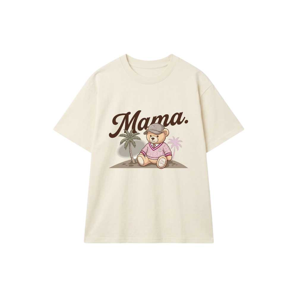 Áo thun tay lỡ unisex VNXK HAMCHOI Kem form rộng oversize Mama Teddy Tee - 060826-15-57-TMI