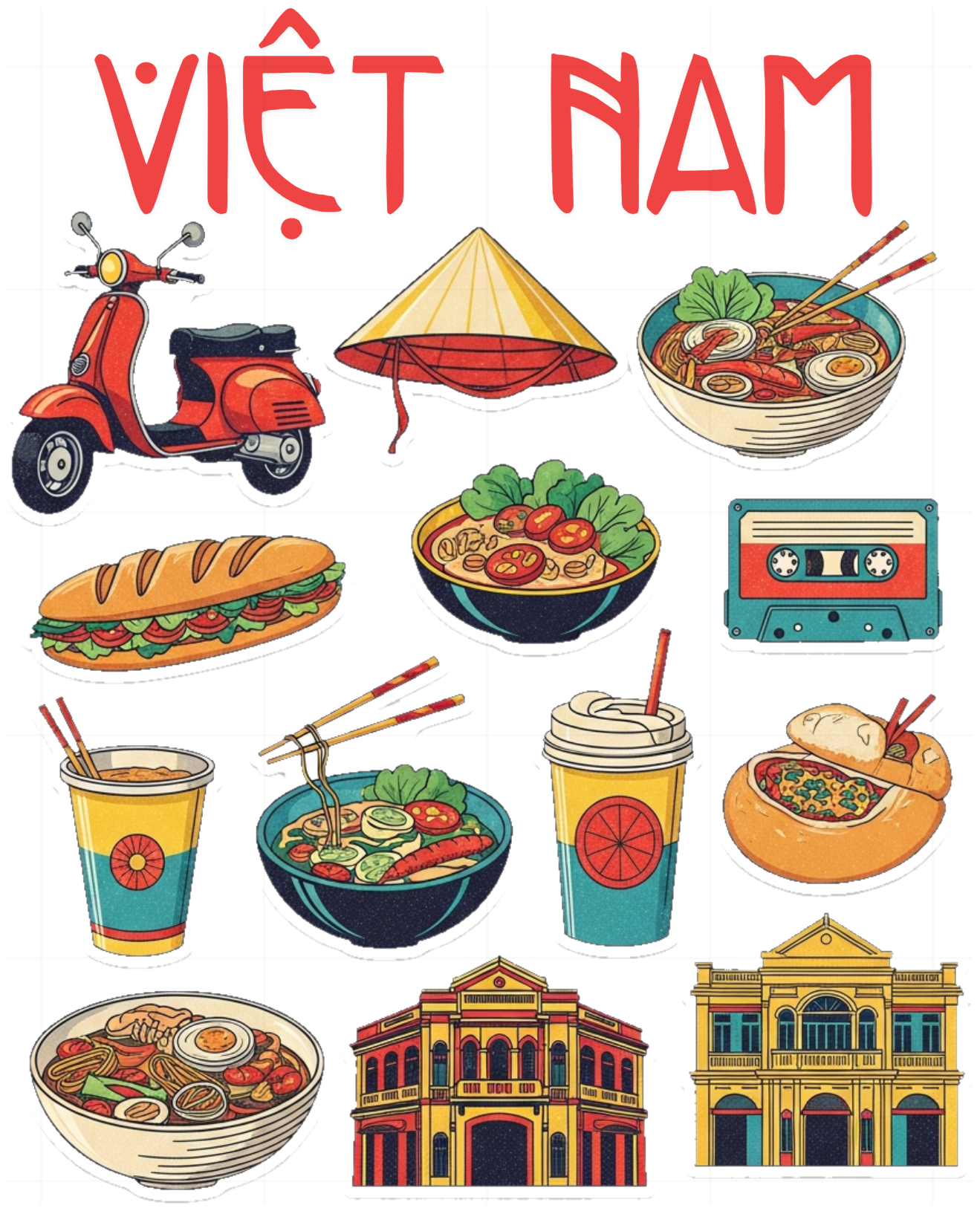 Áo Thun Việt Nam Retro Stickers Vintage Độc Đáo - 070426-14-40-MGN