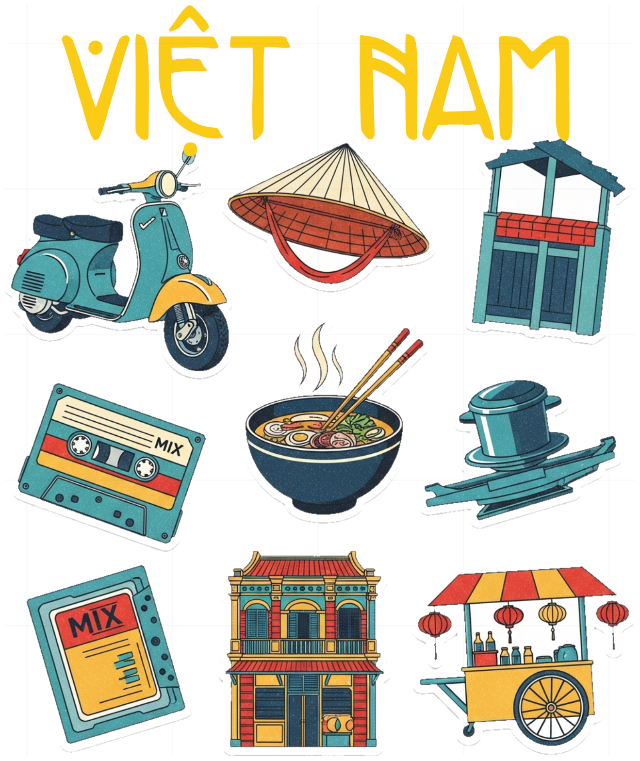 Áo Thun Trắng Việt Nam Retro Sticker 80s 90s Cá Tính - 070426-14-40-WDP