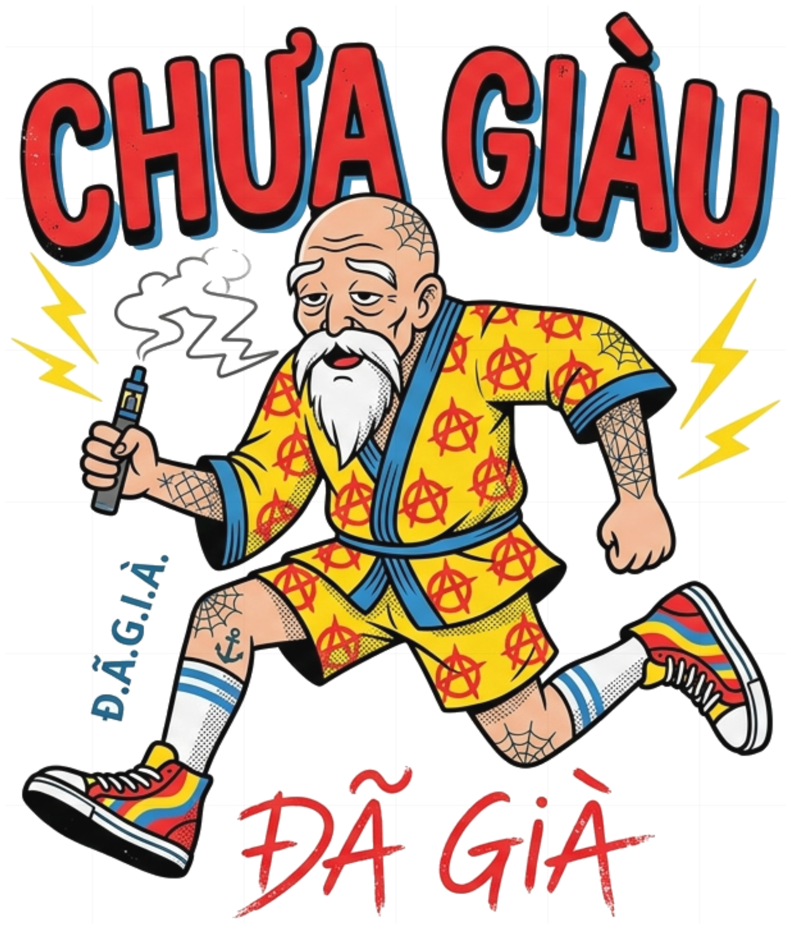 Áo Thun Chữ Chưa Giàu Đã Già Ông Lão Vaping Unisex Form Rộng Streetwear Trendy 070926-15-29-HIK