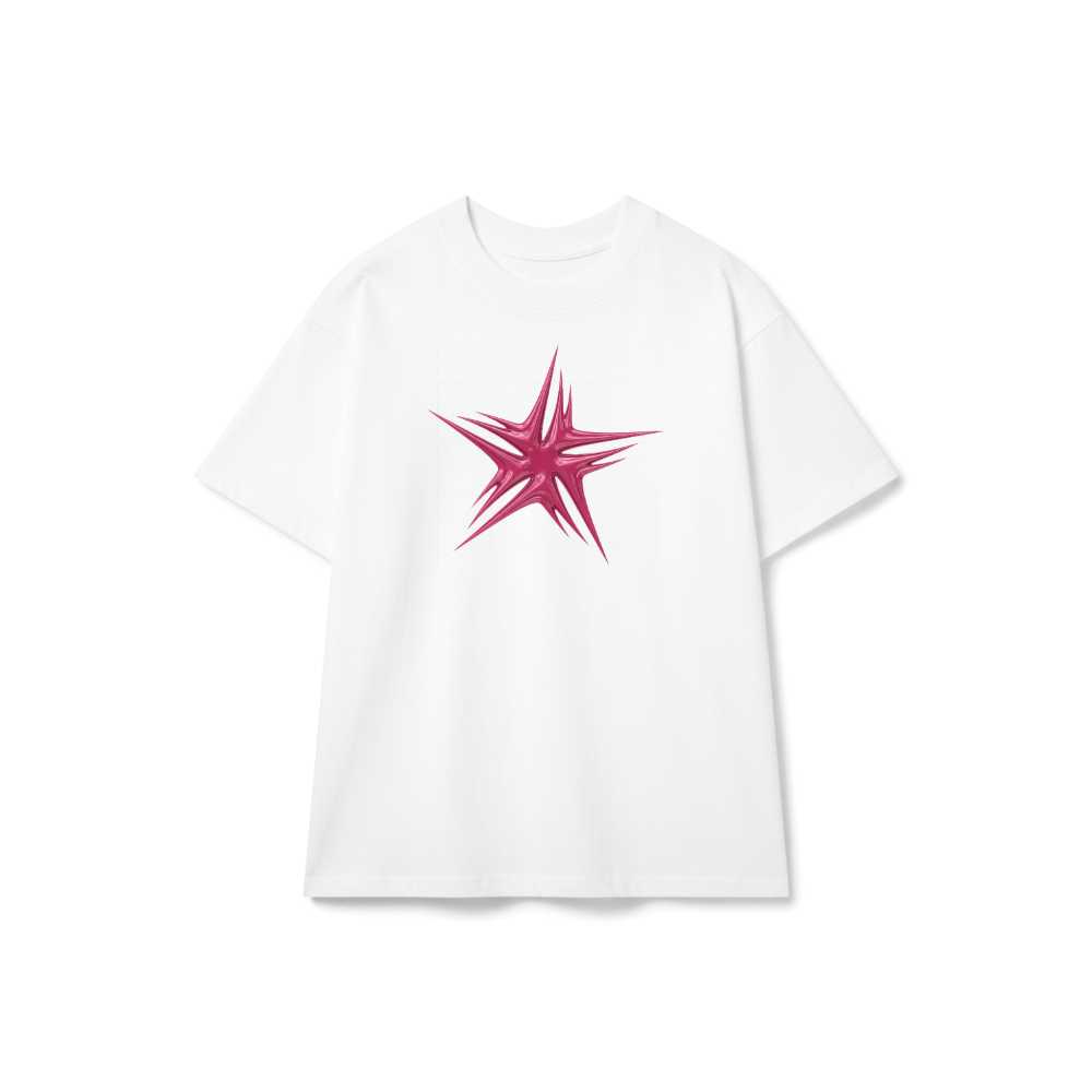 Áo Thun Trắng Unisex Cotton Form Rộng In Ngôi Sao 3D Design Streetwear - 080626-15-11-PEU