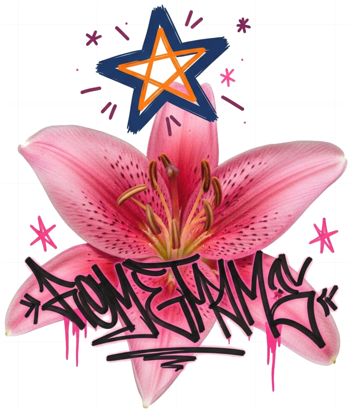 Áo thun đen Unisex Form rộng Cotton cao cấp Họa tiết Hoa ly Graffiti - 080626-16-33-PUF