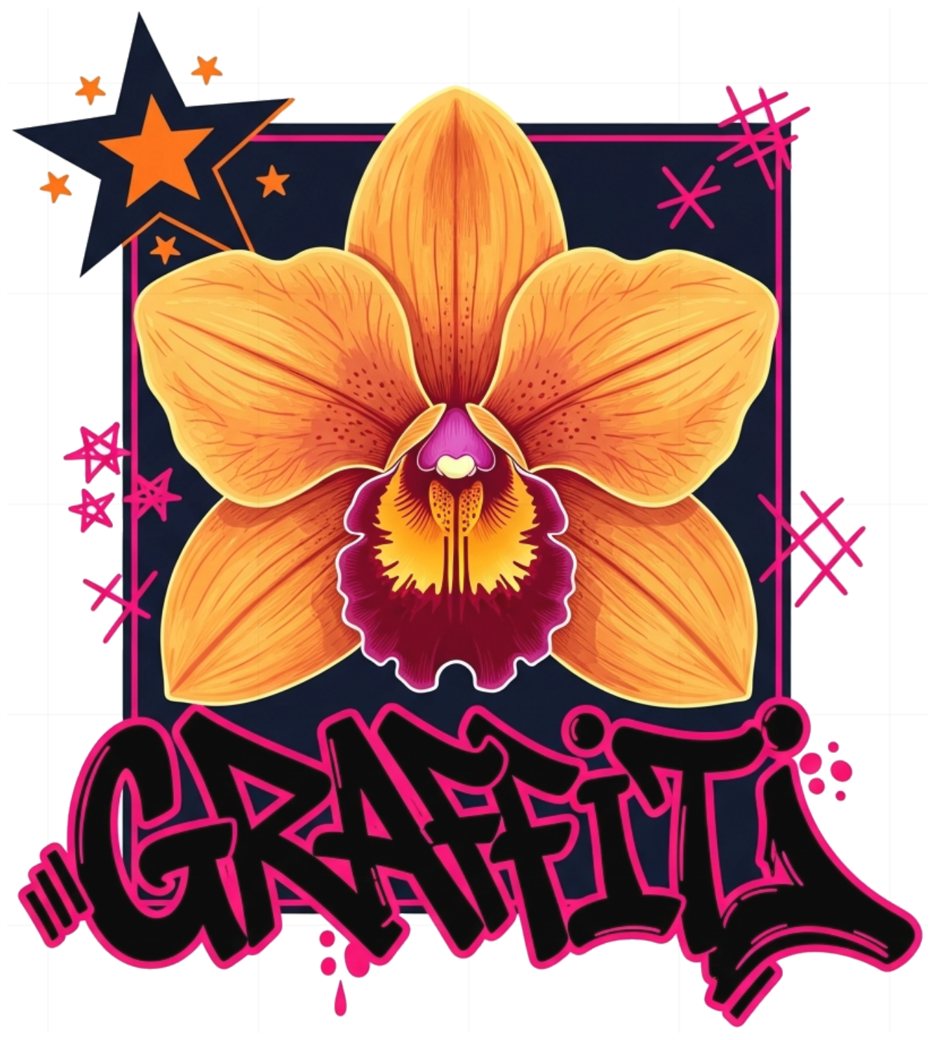 Áo thun Unisex Màu Kem In Hoa Lan Graffiti Design Form Rộng Cotton - 080626-16-37-GUP