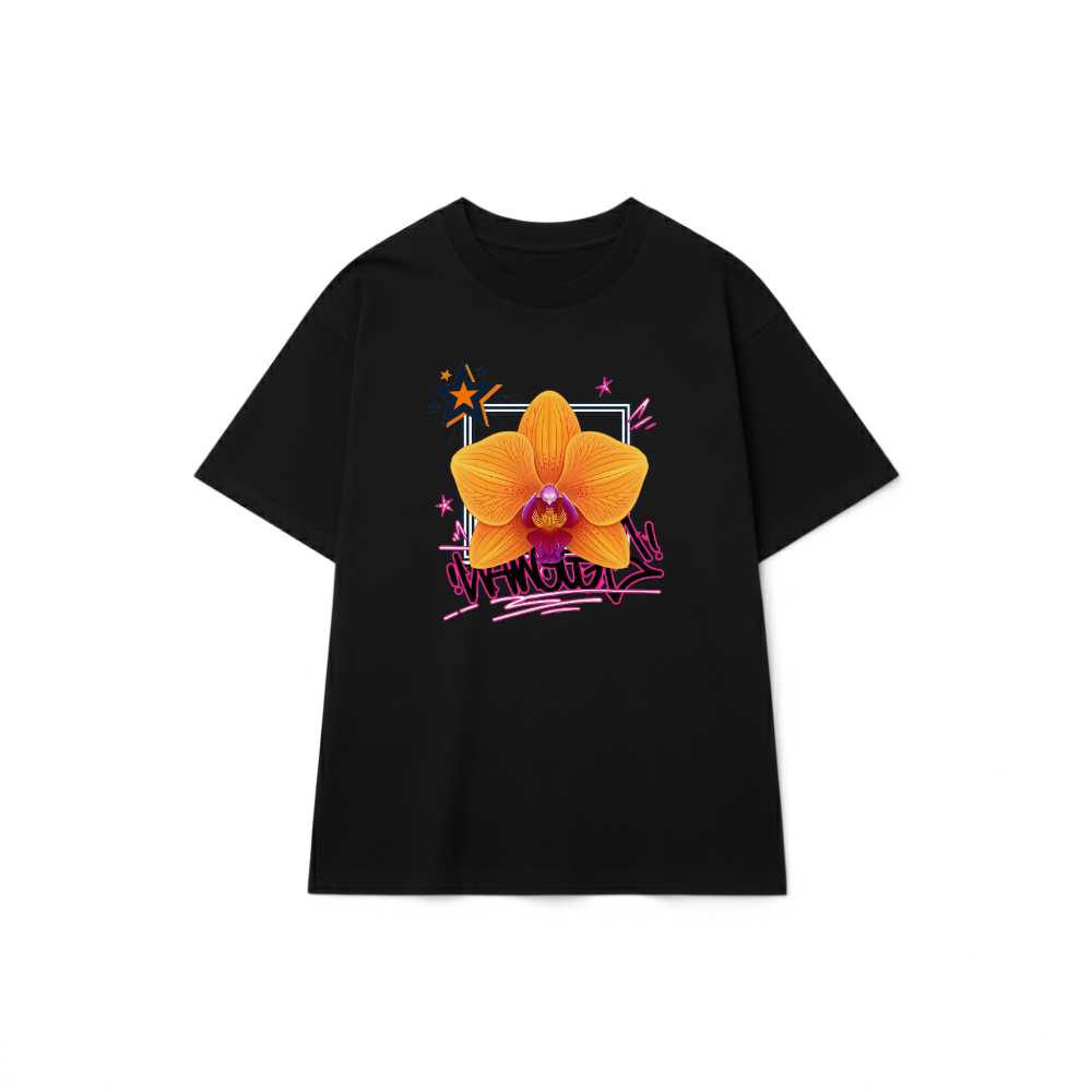 Áo Thun Đen Unisex Form Rộng Graffiti Orchid Design Cotton 100% - 080626-16-37-QID