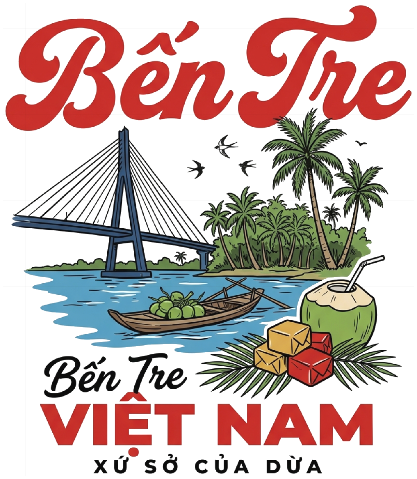 Áo Thun Bến Tre Xứ Sở Của Dừa Vintage Retro Áo Phông Unisex Cotton Cao Cấp 080926-16-01-KRJ
