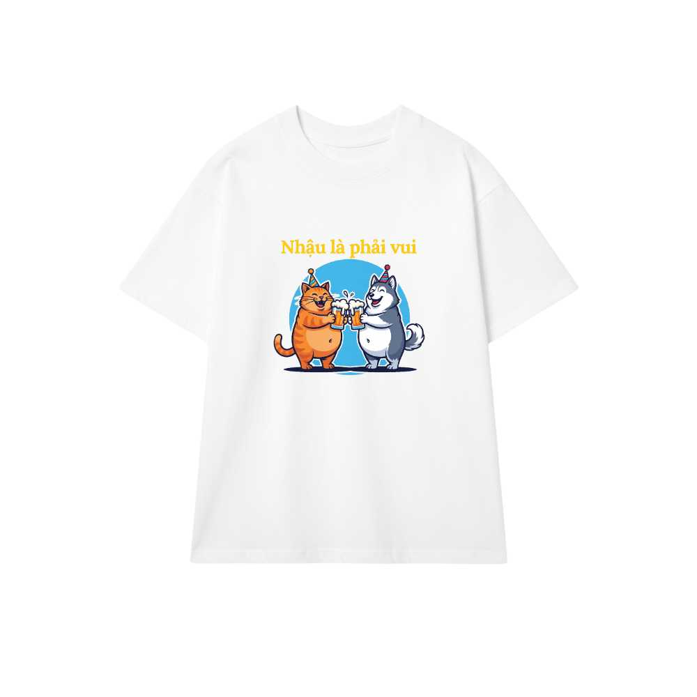 Áo Thun Navy In Hình Mèo & Husky Nhậu Vui Vẻ - 090426-16-27-ZXC