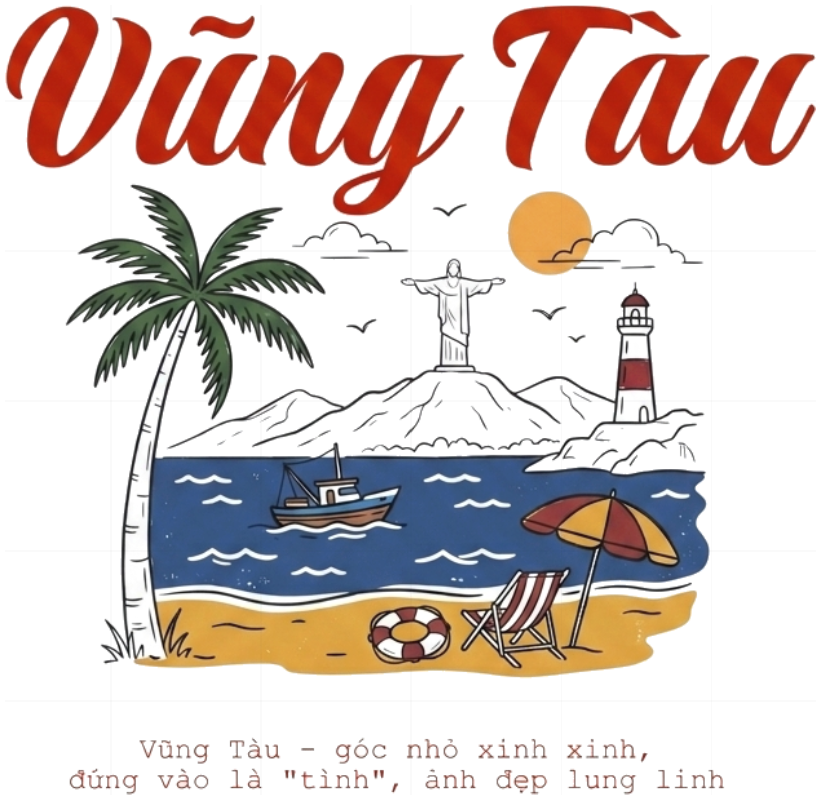 Áo thun du lịch Vũng Tàu VNXK HAMCHOI Trắng form rộng oversize dáng basic Vung Tau Travel Tee - 090726-11-42-GUU