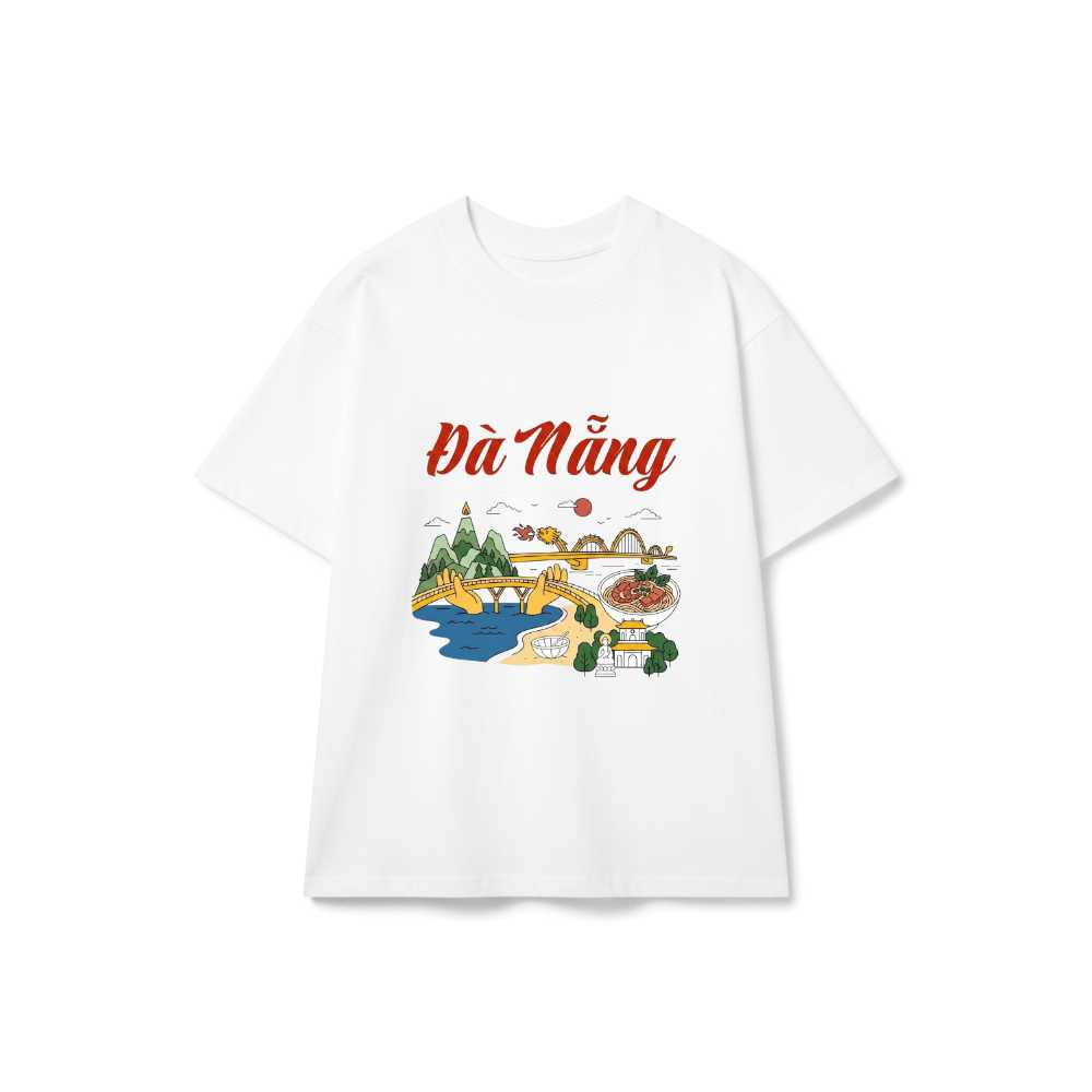 Áo thun du lịch Đà Nẵng VNXK HAMCHOI Trắng cotton form rộng basic Da Nang Travel Tee - 090726-11-42-WEC