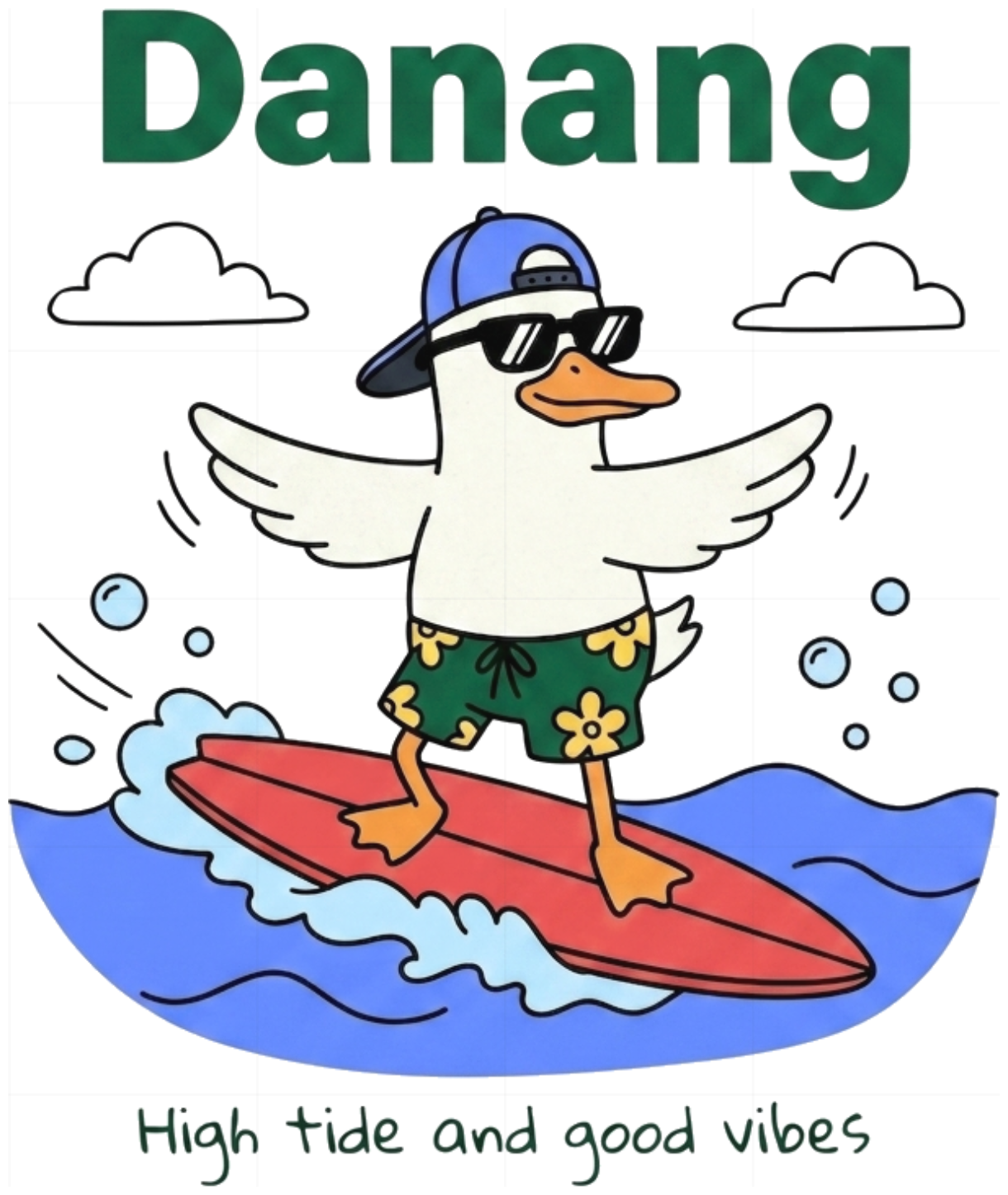 Áo thun du lịch Đà Nẵng VNXK HAMCHOI Trắng cotton form rộng Surfing Duck Danang Tee - 090726-14-41-LNT