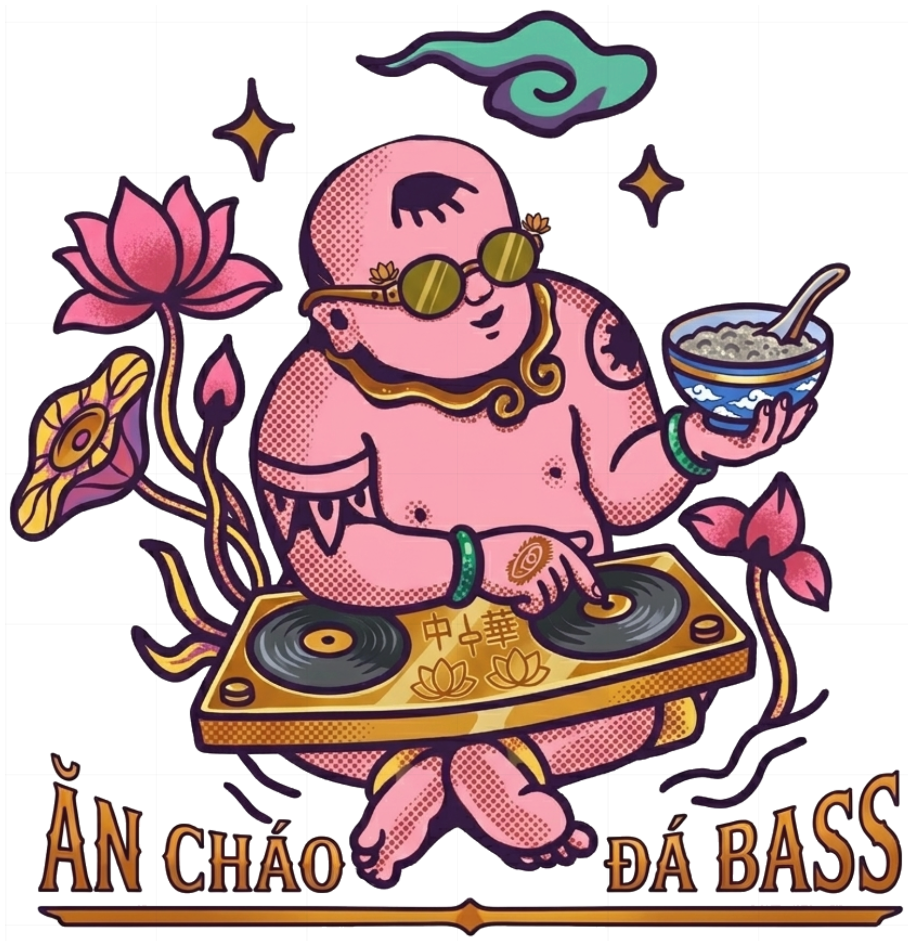 Áo Thun Hình In DJ Budai Ăn Cháo Đá Bass Unisex Form Rộng Cotton Streetwear Trendy - 090926-13-55-XVG