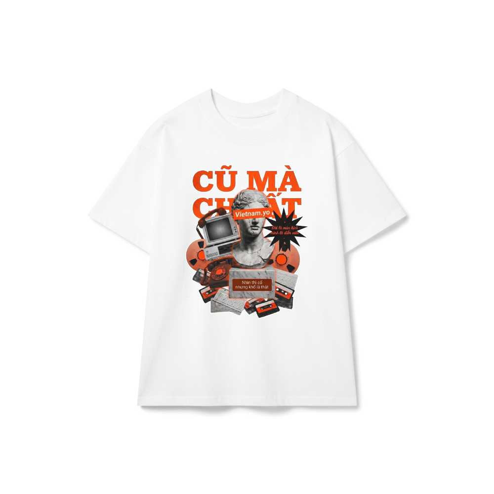 Áo Phông Trắng Unisex Form Rộng Vintage Collage Cũ Mà Chất Cotton 100% - 100726-15-33-EWD
