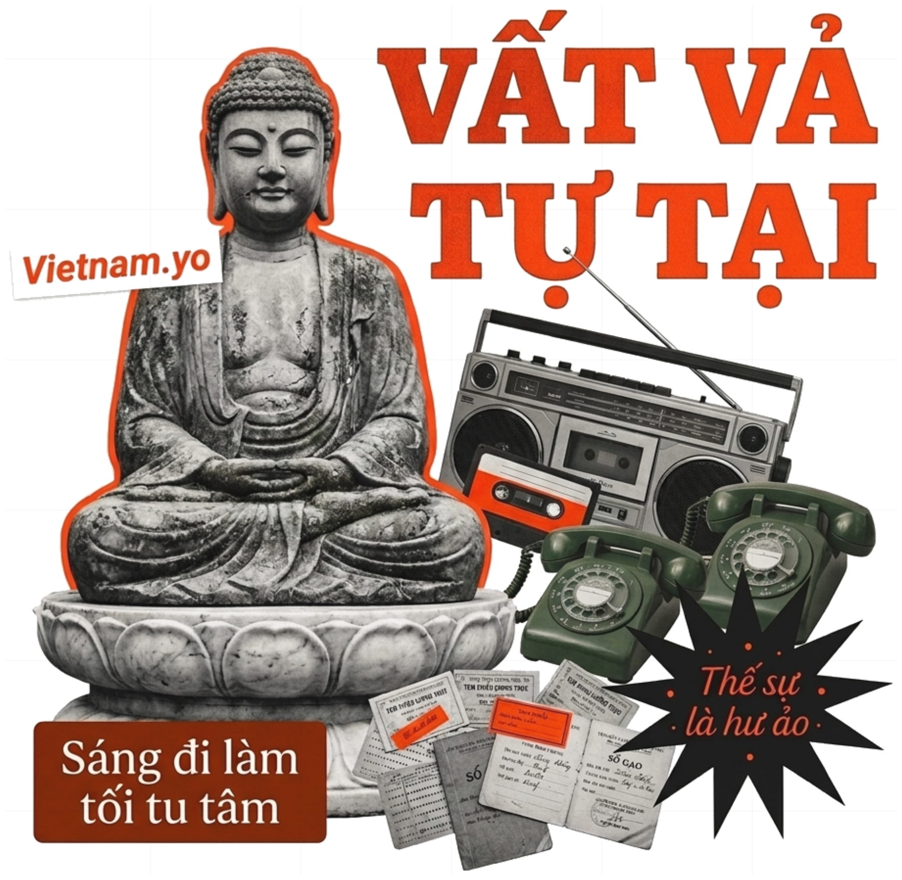 Áo Thun Unisex Vất Vả Tự Tại Design Vintage Cotton 100% Trắng - 100726-15-39-MYE