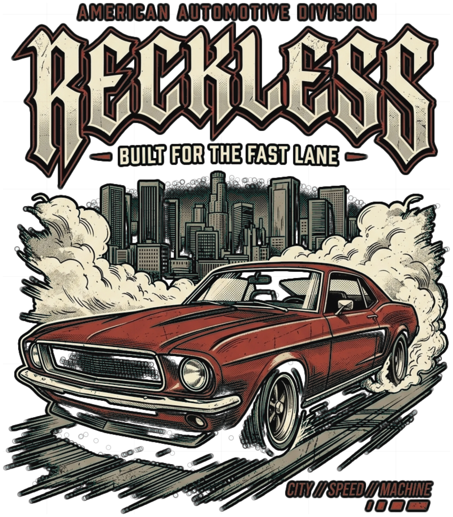 Áo Thun RECKLESS American Automotive Racing Form Oversize Cotton Streetwear Vintage - 100826-14-18-VMF