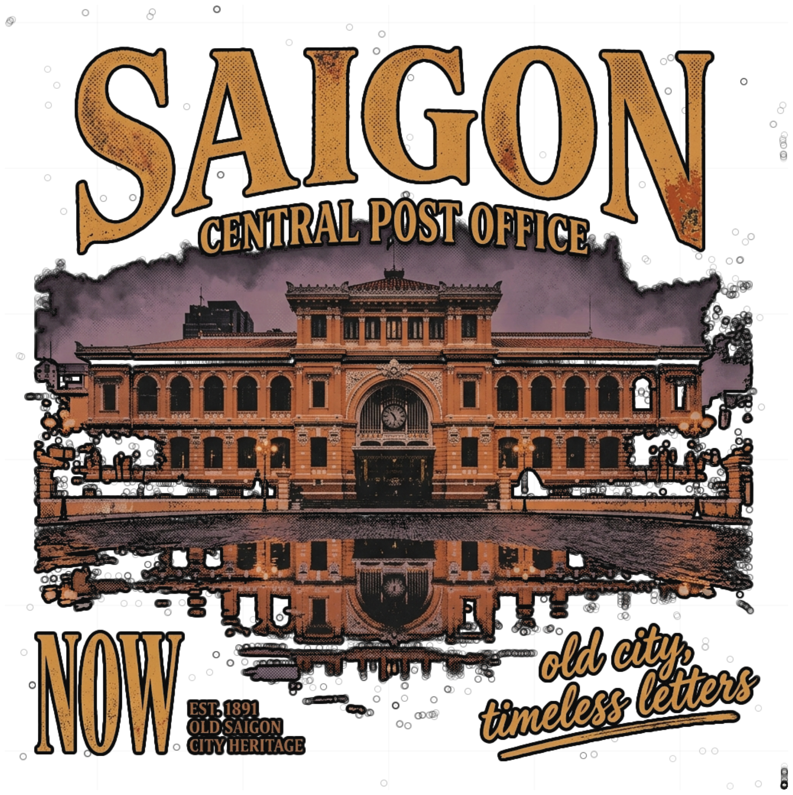 Áo Thun Saigon Central Post Office Vintage Streetwear Unisex Form Rộng Cotton Cao Cấp - 100826-15-07-AHF