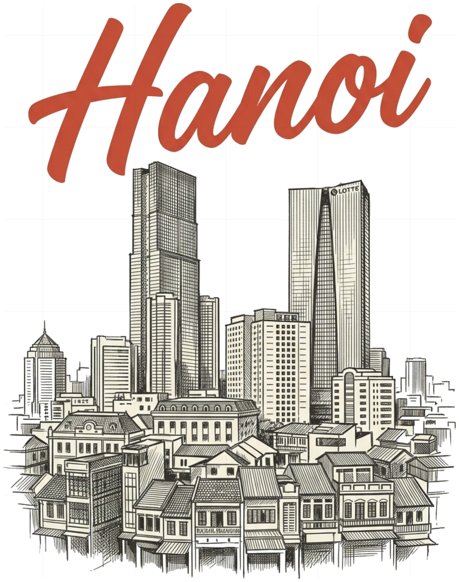 Áo thun Unisex Vintage Hanoi Skyline Cotton Form Rộng Streetwear Cực Chất - 100926-08-28-GXT