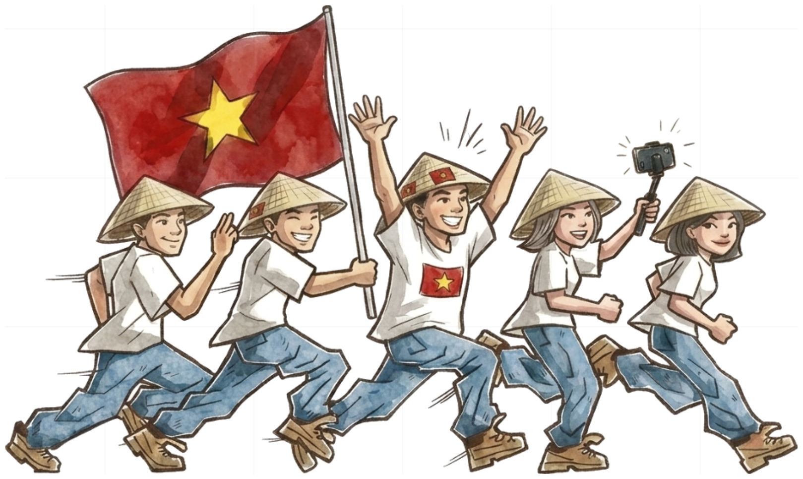 Áo Boxy Design 5 Người Đội Nón Lá Chạy Bộ Unisex Cotton vietnam.yo - 100926-15-45-VDK