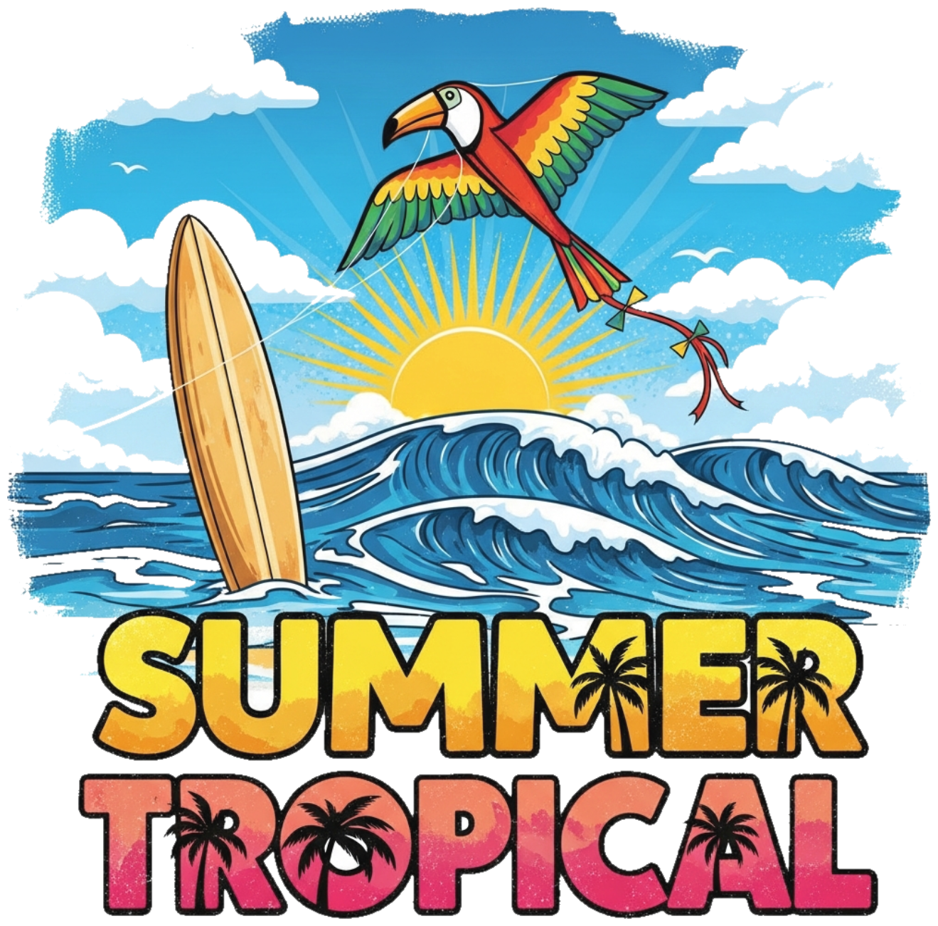 Áo Thun Trắng Summer Tropical Cao Cấp - 110526-14-28-KLS