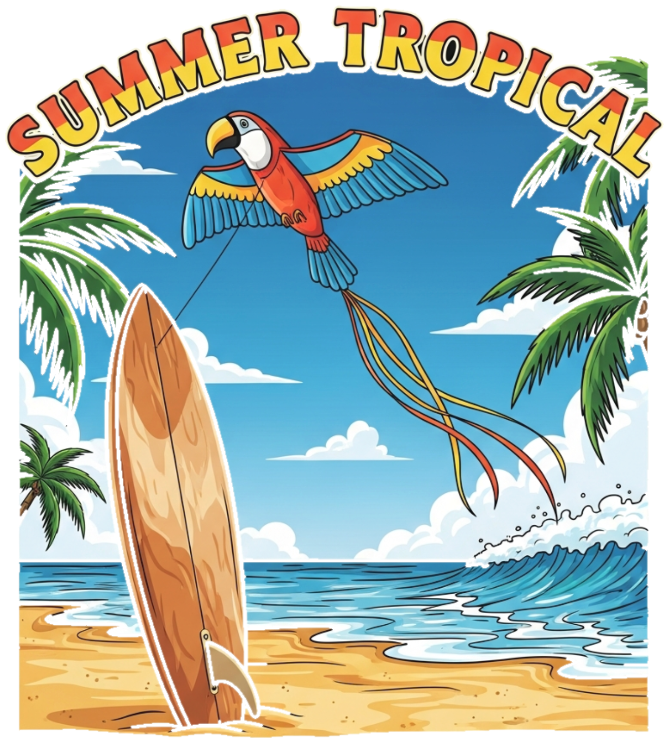 Áo Thun Trắng Summer Tropical Thiết Kế Độc Đáo - 110526-14-28-QJF