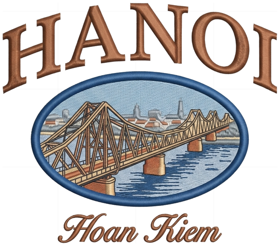 Áo Thun Unisex HANOI Hoàn Kiếm Thêu Cầu Long Biên Vintage Ivy League Cotton - 110926-15-12-LBS